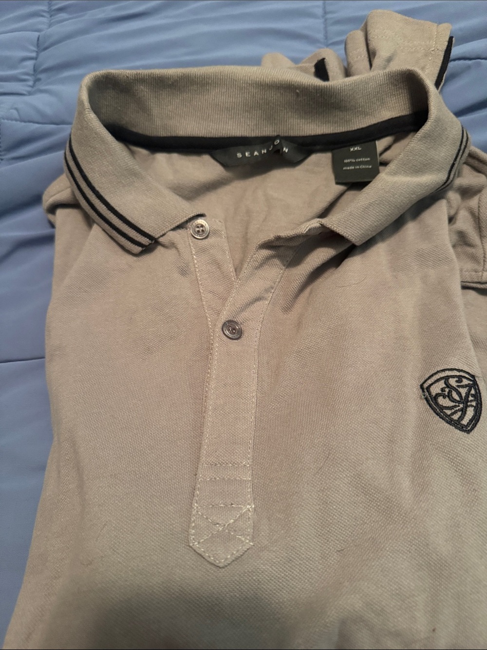 Sean John Light Gray Polo with Contrast Collar Stripes